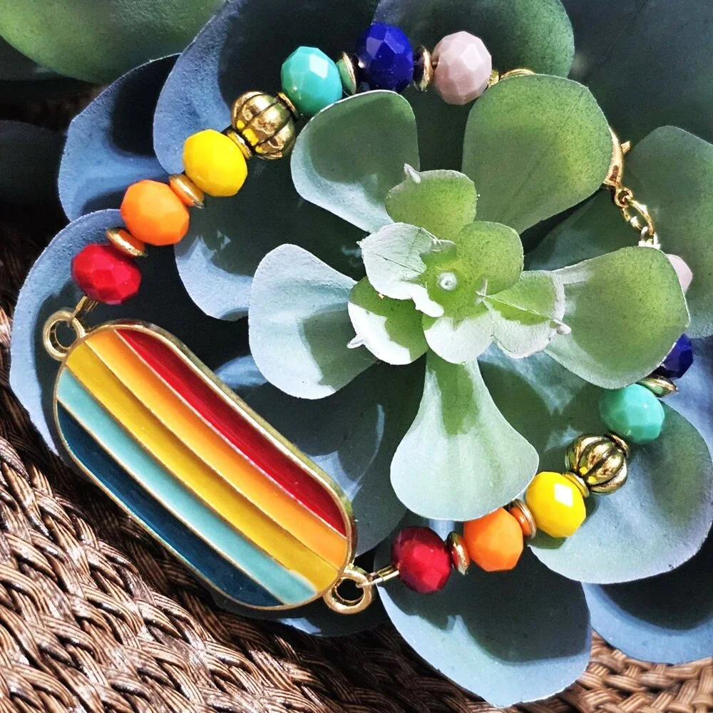 Artisan Hand Crafted Bracelet Beaded Rainbow Pride Colors - Picture 4 of 6